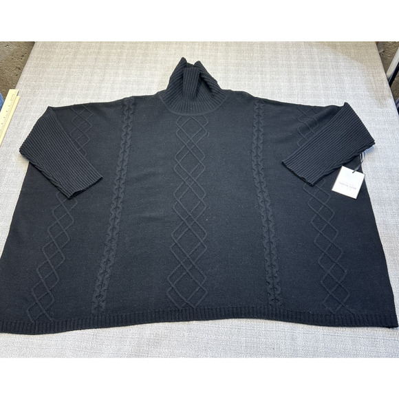 Tabitha Webb Poncho Sweater Womens L / XL Black Cable Knit Turtleneck Wool Blend - Picture 1 of 10